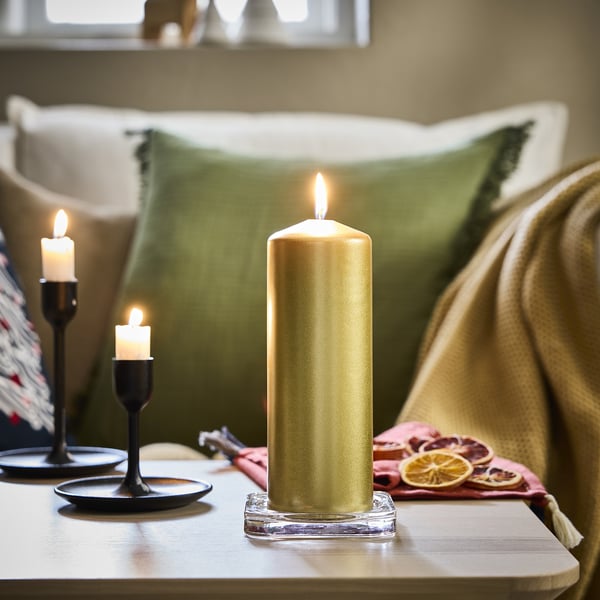 IKEA FENOMEN Unscented Pillar Candle Gold 7 ½ "