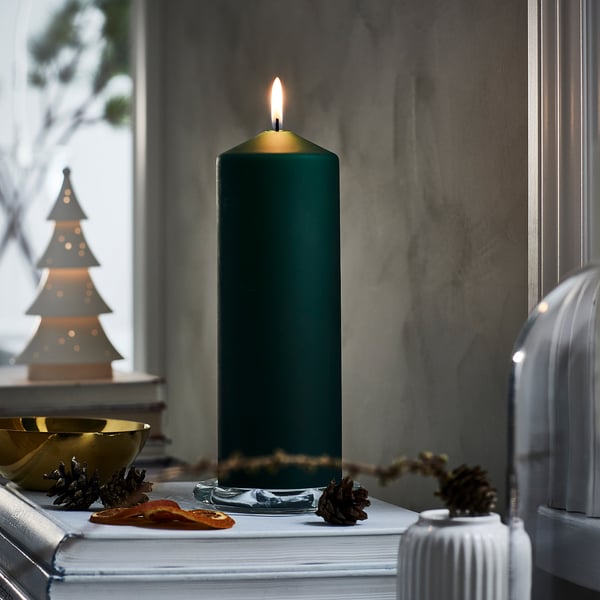 IKEA FENOMEN Unscented Pillar Candle Green 9 "