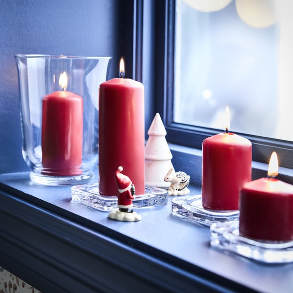 IKEA FENOMEN Unscented Pillar Candle Set Of 4 Red