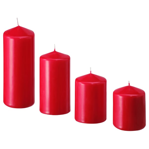 IKEA FENOMEN Unscented pillar candle set of 4 red