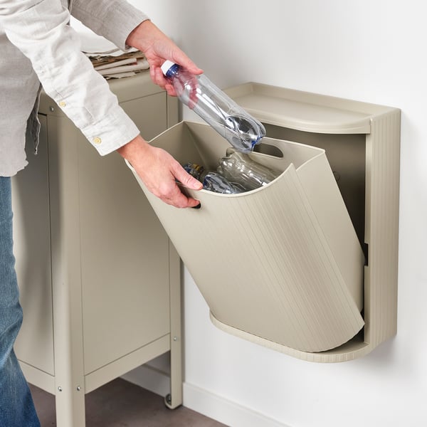 IKEA GÅRDSBUTIK Bin With Lid Gray-beige 6 Gallon