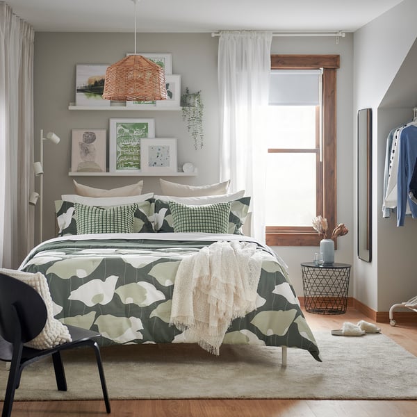 IKEA GETRUTA Comforter Set Green/white Full/Queen