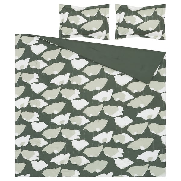 IKEA GETRUTA Comforter Set Green/white Full/Queen