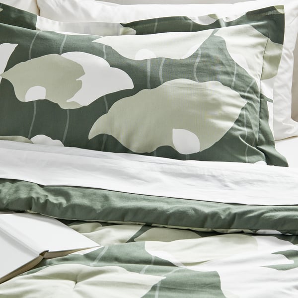 IKEA GETRUTA Comforter set green/white Full/Queen