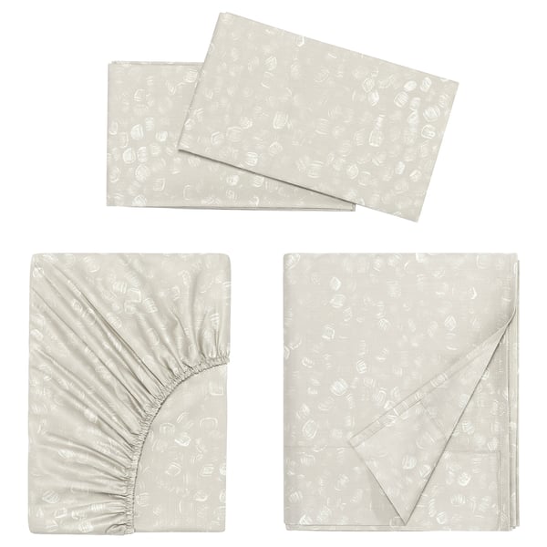 IKEA GINSTFÄLTMAL Sheet set beige/white Queen