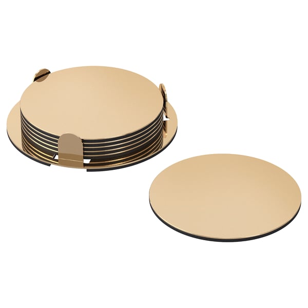 IKEA GLATTIS Coasters with holder brass color 3 "
