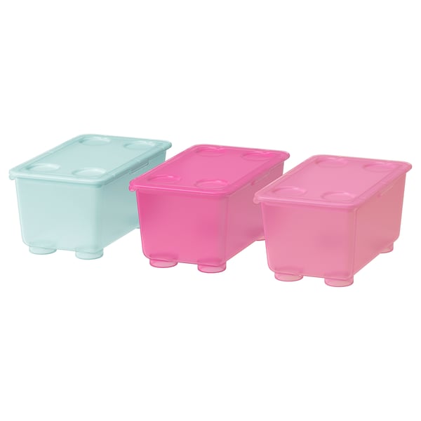 IKEA GLIS Box with lid pink/turquoise 6 ¾x4 "