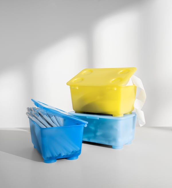 IKEA GLIS Box With Lid Yellow/blue 6 ¾x4 "