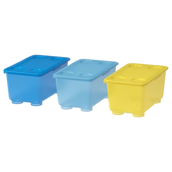 IKEA GLIS Box with lid yellow/blue 6 ¾x4 "
