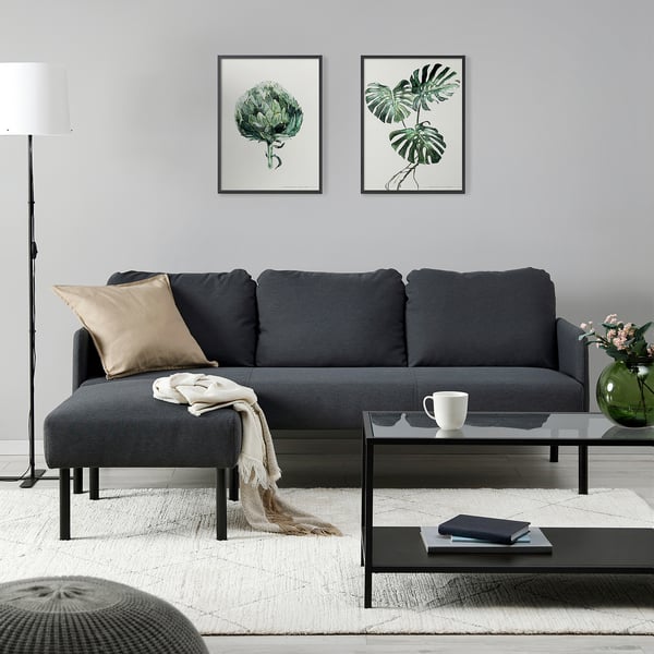 IKEA GLOSTAD Sofa With Chaise Knisa Dark Gray