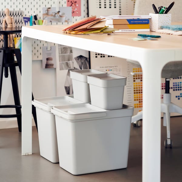 IKEA HÅLLBAR Bin With Lid Light Gray 6 Gallon