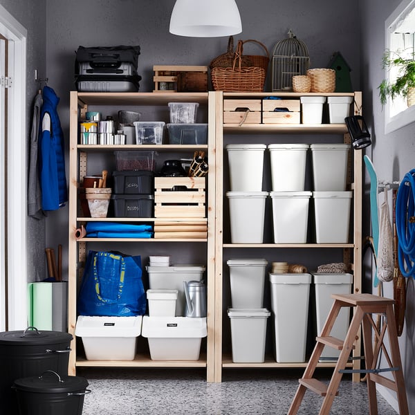 IKEA HÅLLBAR Bin With Lid Light Gray 6 Gallon