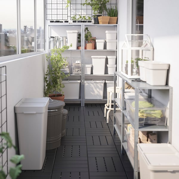 IKEA HÅLLBAR Bin With Lid Light Gray 9 Gallon