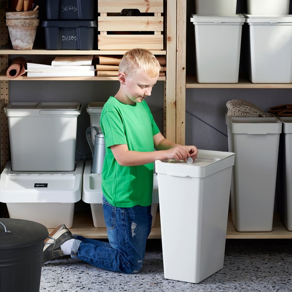 IKEA HÅLLBAR Bin With Lid Light Gray 9 Gallon