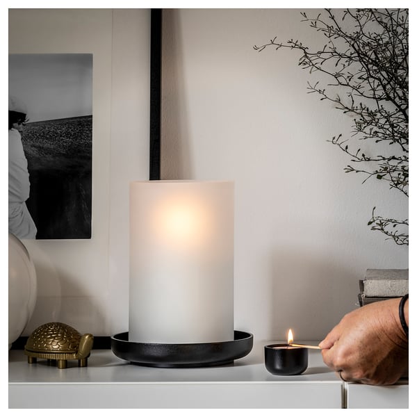 IKEA HEDERVÄRD Lantern Frosted Glass/black 9 "