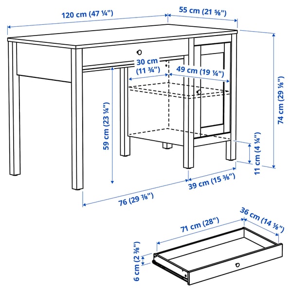 IKEA HEMNES Desk Black-brown 47 1/4x21 5/8 "