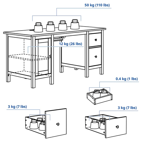 IKEA HEMNES Desk White Stain/light Brown 61x25 5/8 "