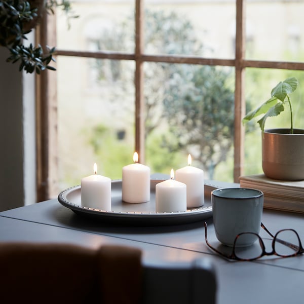 IKEA HEMSJÖ Unscented Block Candle Natural 3 ¼ "