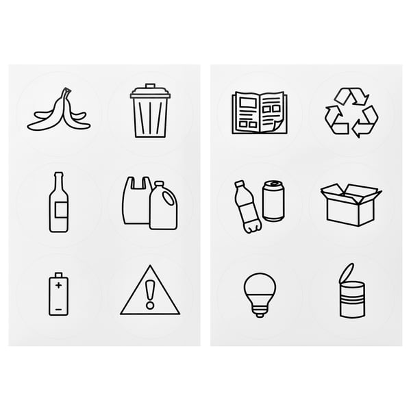 IKEA HUSBONDE 12-piece sticker set trash & recycling