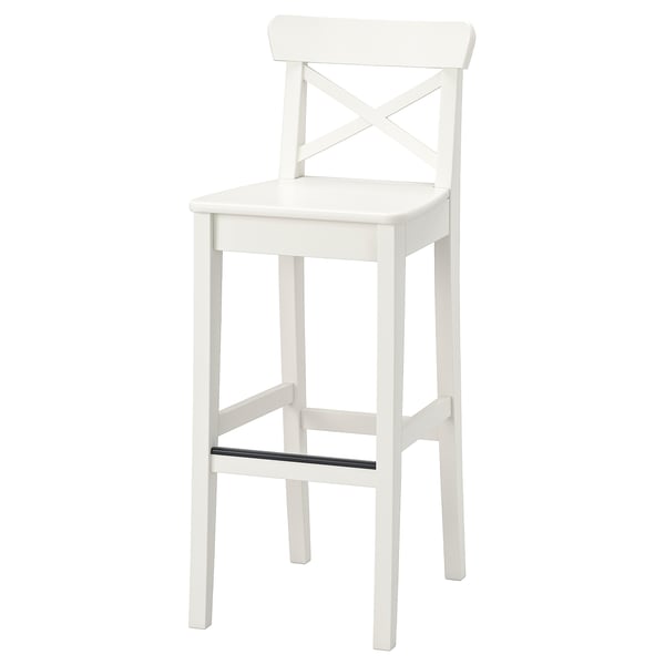 IKEA INGOLF Bar stool with backrest white 29 1/8 "