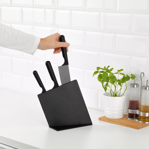 IKEA JÄMFÖRA Knife Block With 3 Knives Black