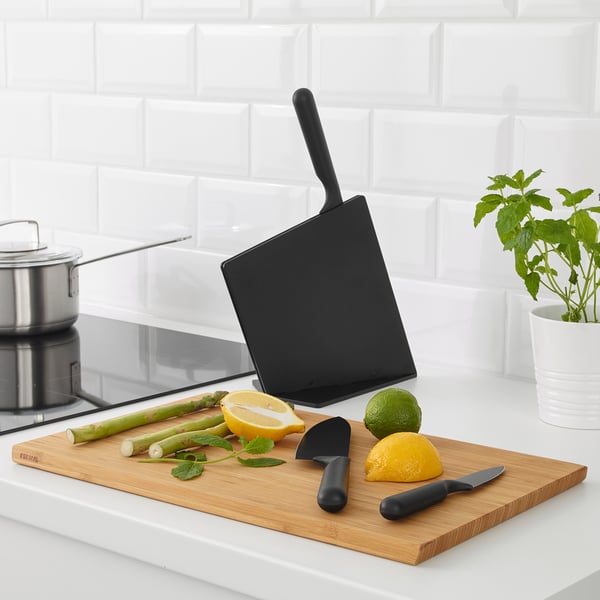 IKEA JÄMFÖRA Knife Block With 3 Knives Black