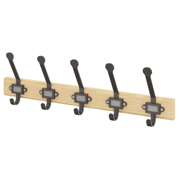 IKEA KARTOTEK Rack with 5 hooks pine/gray