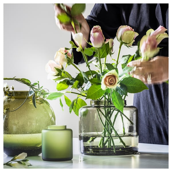 IKEA KONSTFULL Vase Green-brown 6 ¼ "