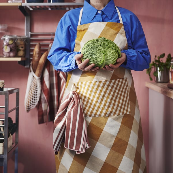 IKEA KÖSSEBÄR Apron Yellow/white 28x36 "