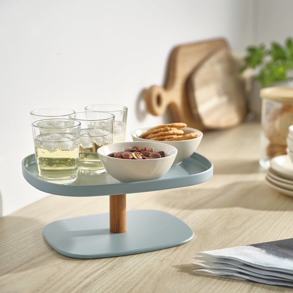 IKEA KRUSTISTEL Serving Stand Bamboo/turquoise