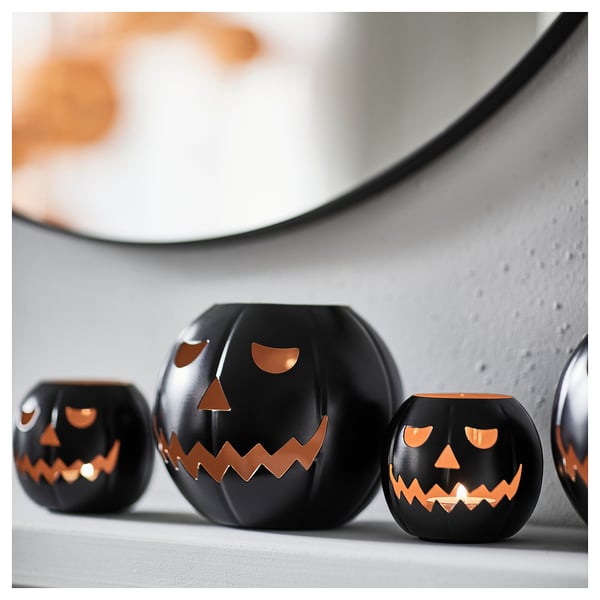 IKEA KUSTFYR Candle Holder Pumpkin Black 5 "