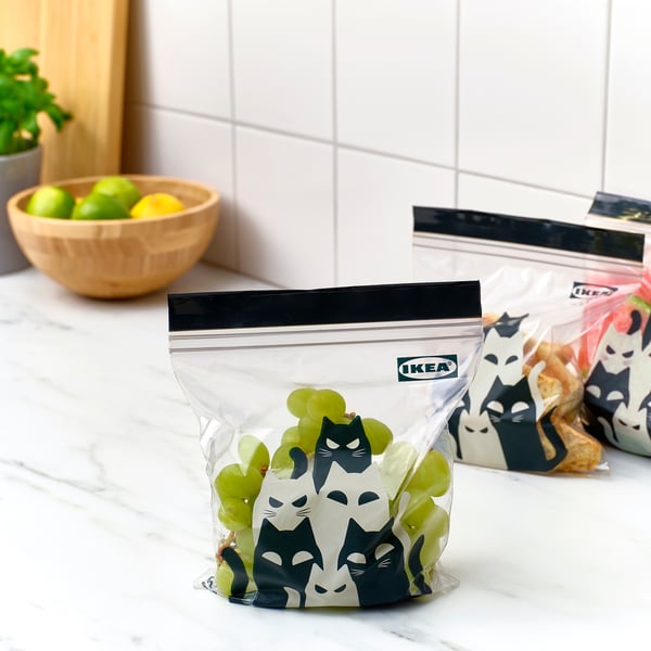 IKEA KUSTFYR Resealable Bag Cat Pattern Gray 34 Oz