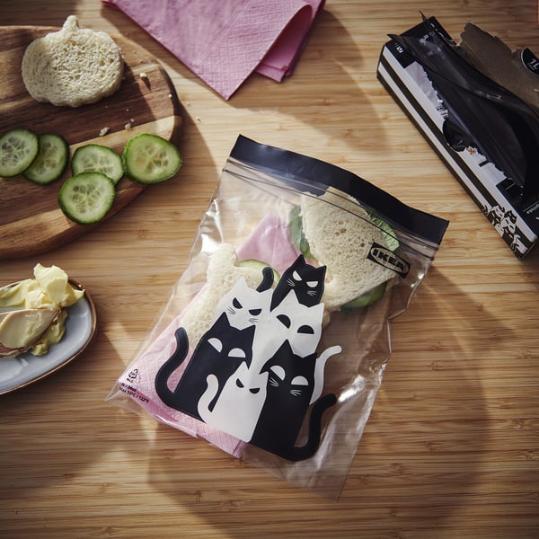 IKEA KUSTFYR Resealable Bag Cat Pattern Gray 34 Oz