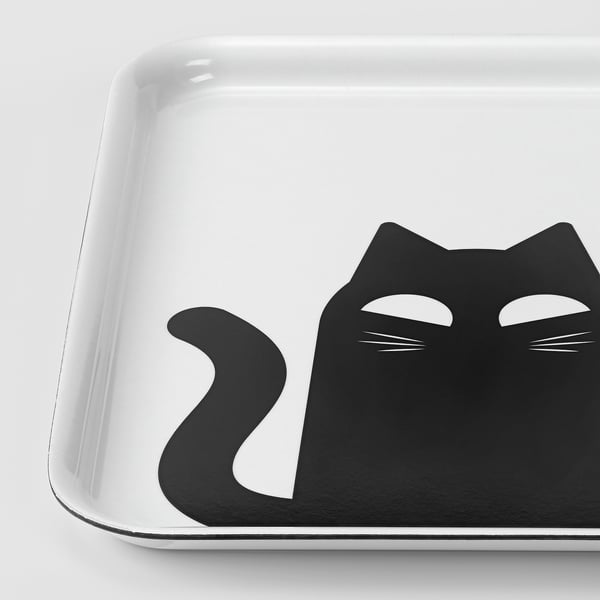 IKEA KUSTFYR Tray White/cat Black 8x11 "