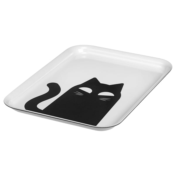 IKEA KUSTFYR Tray white/cat black 8x11 "