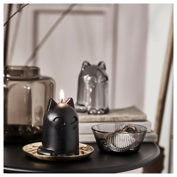 IKEA KUSTFYR Unscented Candle Cat Black 4 ¾ "