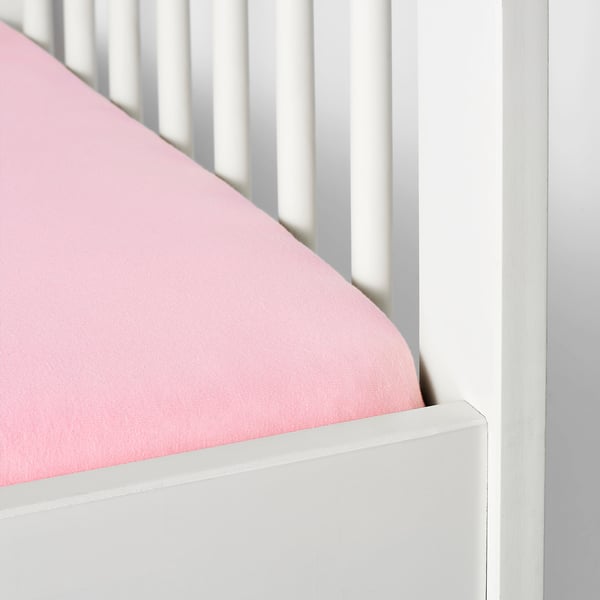 IKEA LEN Crib Fitted Sheet White/pink 28x52 "