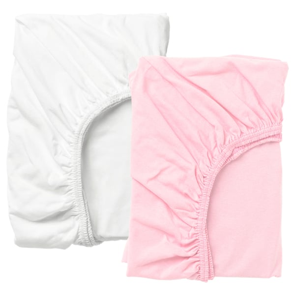 IKEA LEN Crib fitted sheet white/pink 28x52 "