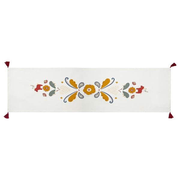 IKEA MÄVINN Table Runner White Red/tassel 14x51 "