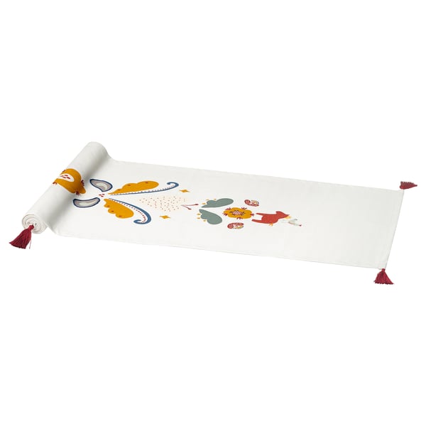 IKEA MÄVINN Table runner white red/tassel 14x51 "