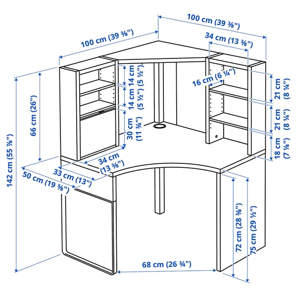 IKEA MICKE Corner Workstation White 39 3/8x55 7/8 "