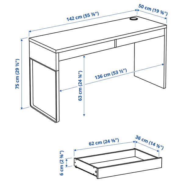 IKEA MICKE Desk White 55 7/8x19 5/8 "