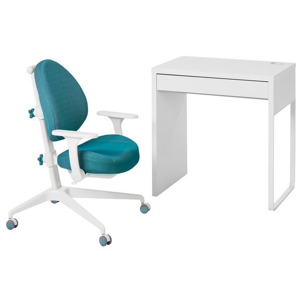 IKEA MICKE / GUNRIK Desk and chair white/turquoise