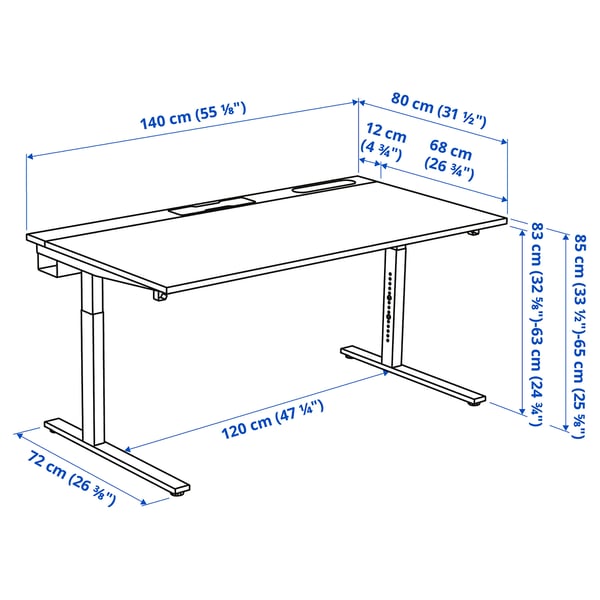 IKEA MITTZON Desk Birch Veneer/white 55 1/8x31 1/2 "