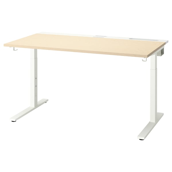 IKEA MITTZON Desk birch veneer/white 55 1/8x31 1/2 "