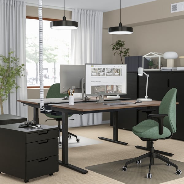 IKEA MITTZON Desk Walnut Veneer/black 63x23 5/8 "