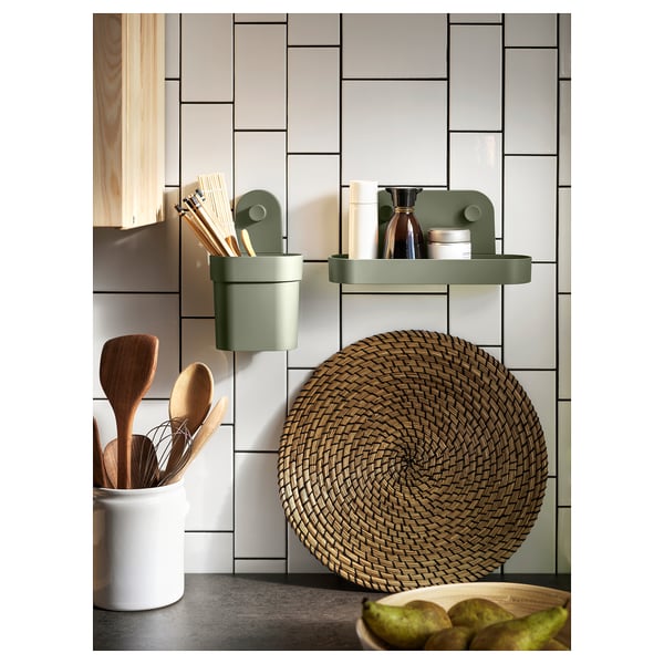 IKEA ÖBONÄS Container With Suction Cup Gray-green