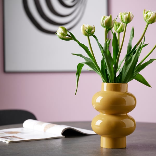 IKEA PÄRLHÄGG Vase Yellow-beige 8 ¾ "