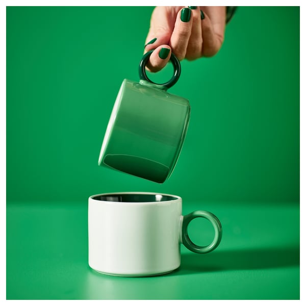 IKEA PIGGÅL Mug White/green 10 Oz