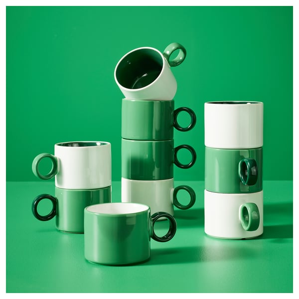IKEA PIGGÅL Mug White/green 10 Oz